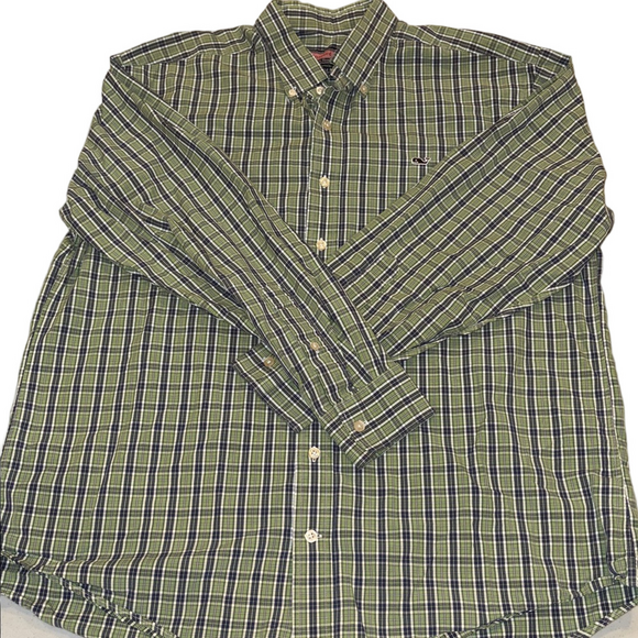 Vineyard Vines Mens Large Green Plaid Whale Button Down Shirt - Picture 4 of 5
